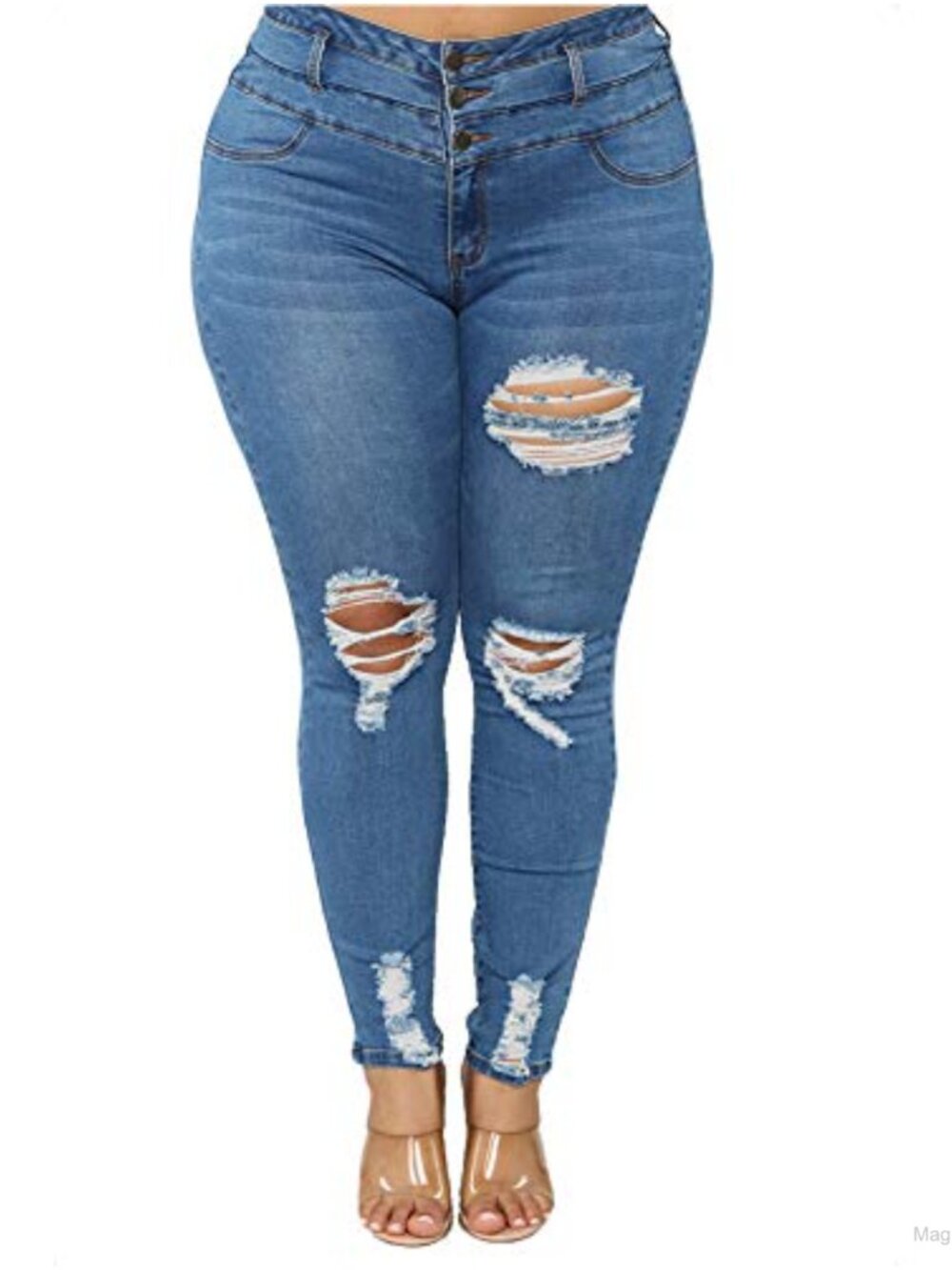 Plus Size High Waisted Stretchy Skinny Distressed Jeggings Women Jeans